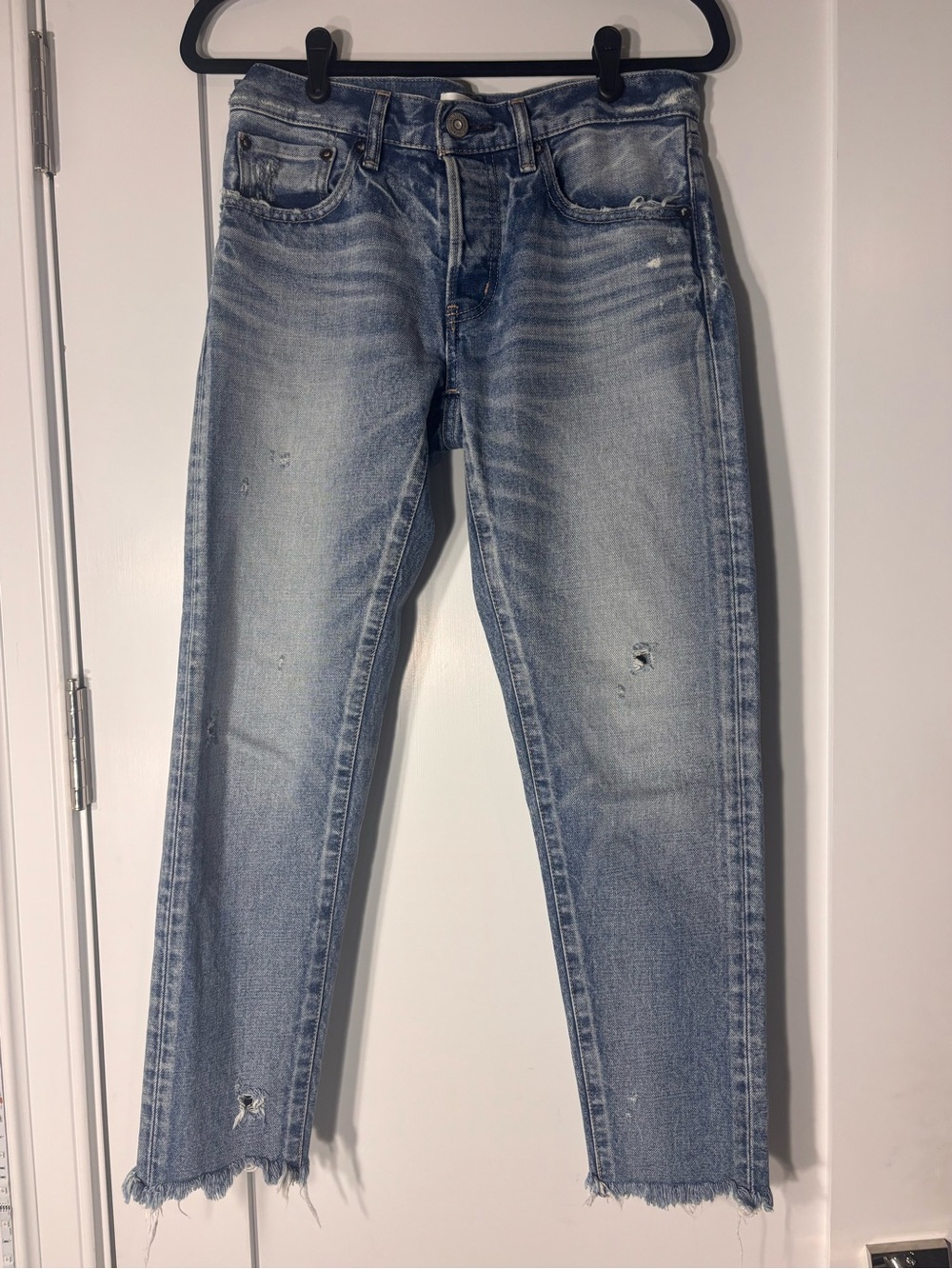 Moussy Vintage Distressed Crop Straight Jeans Light Wash Size 26 Made in Japan